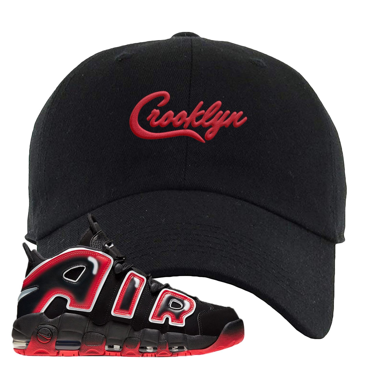 Air More Uptempo Laser Crimson Crooklyn Black Sneaker Hook Up Dad Hat