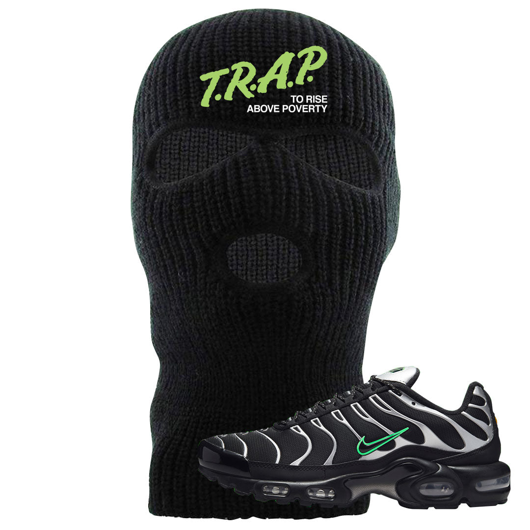 Neon Green Black Grey Pluses Ski Mask | Trap To Rise Above Poverty, Black