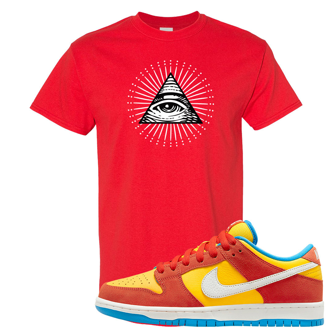 Habanero Red Gold Blue Low Dunks T Shirt | All Seeing Eye, Red