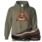 Dark Army Orange Blaze 95s Hoodie | All Seeing Eye, Military Green