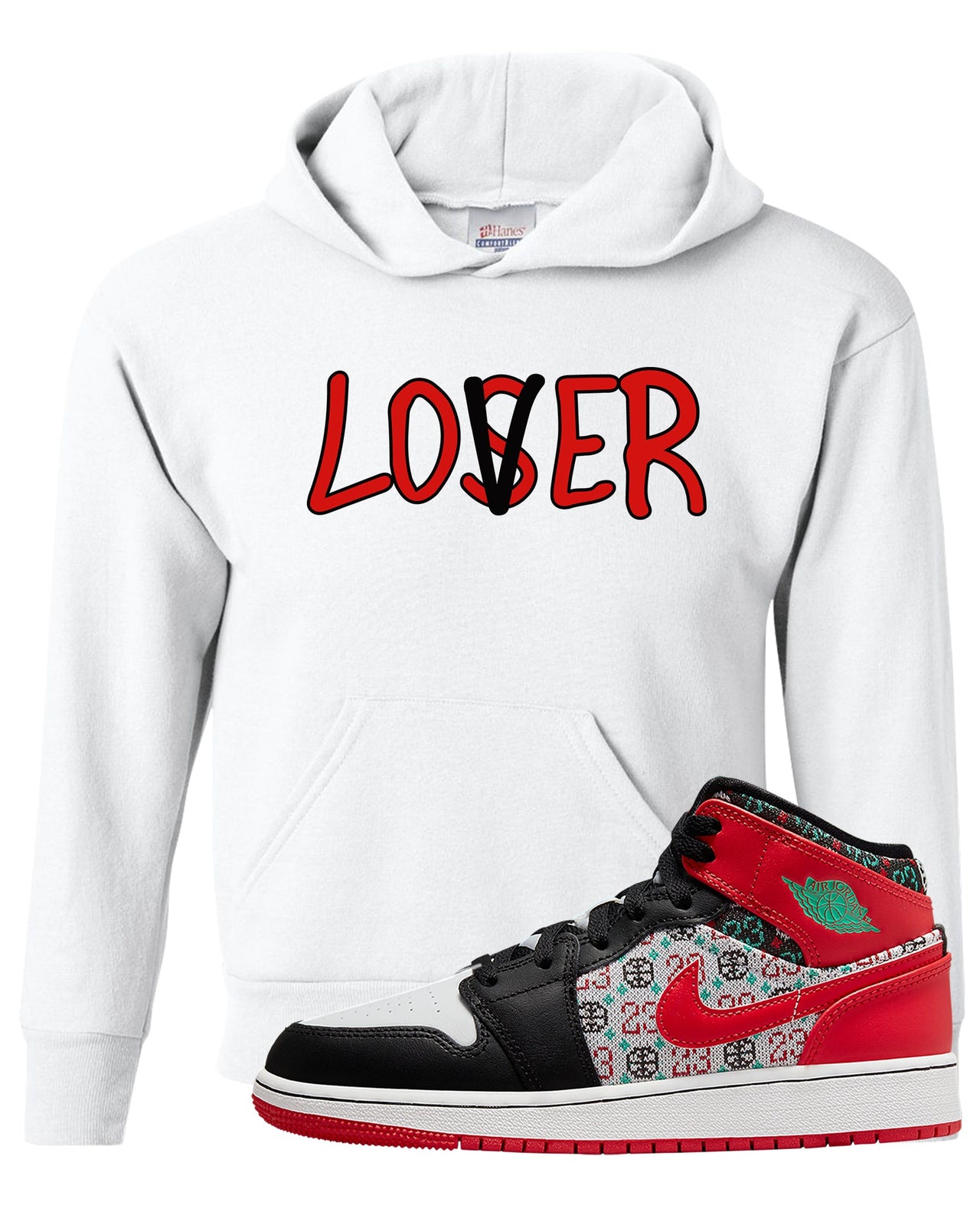 Ugly Sweater GS Mid 1s Kid's Hoodie | Lover, White