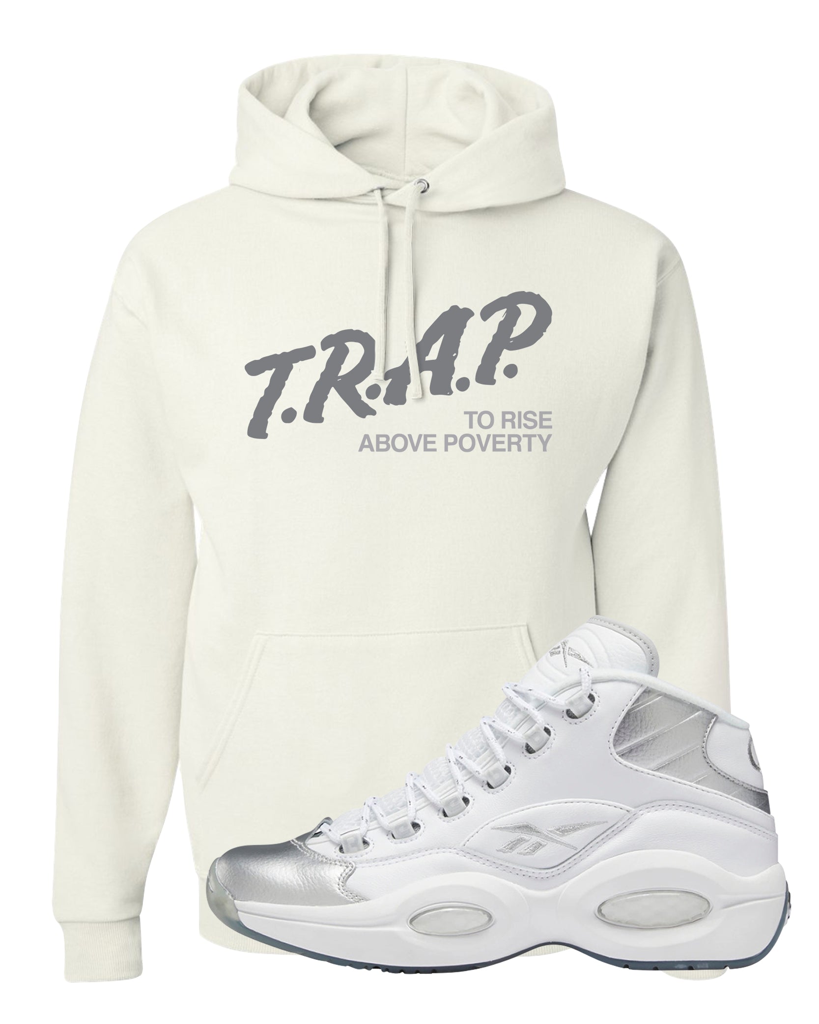 25th Anniversary Mid Questions Hoodie | Trap To Rise Above Poverty, White