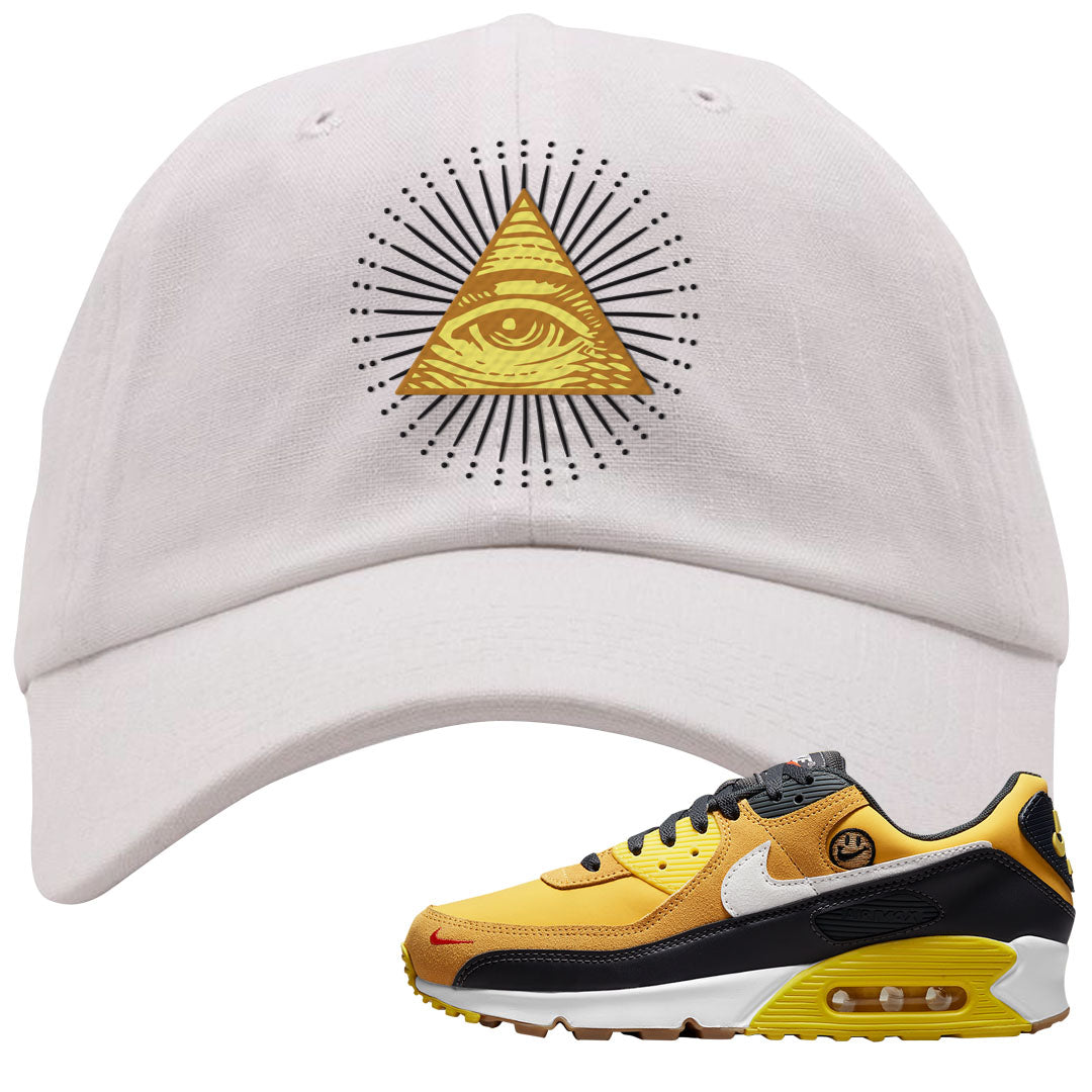 Go The Extra Smile 90s Dad Hat | All Seeing Eye, White