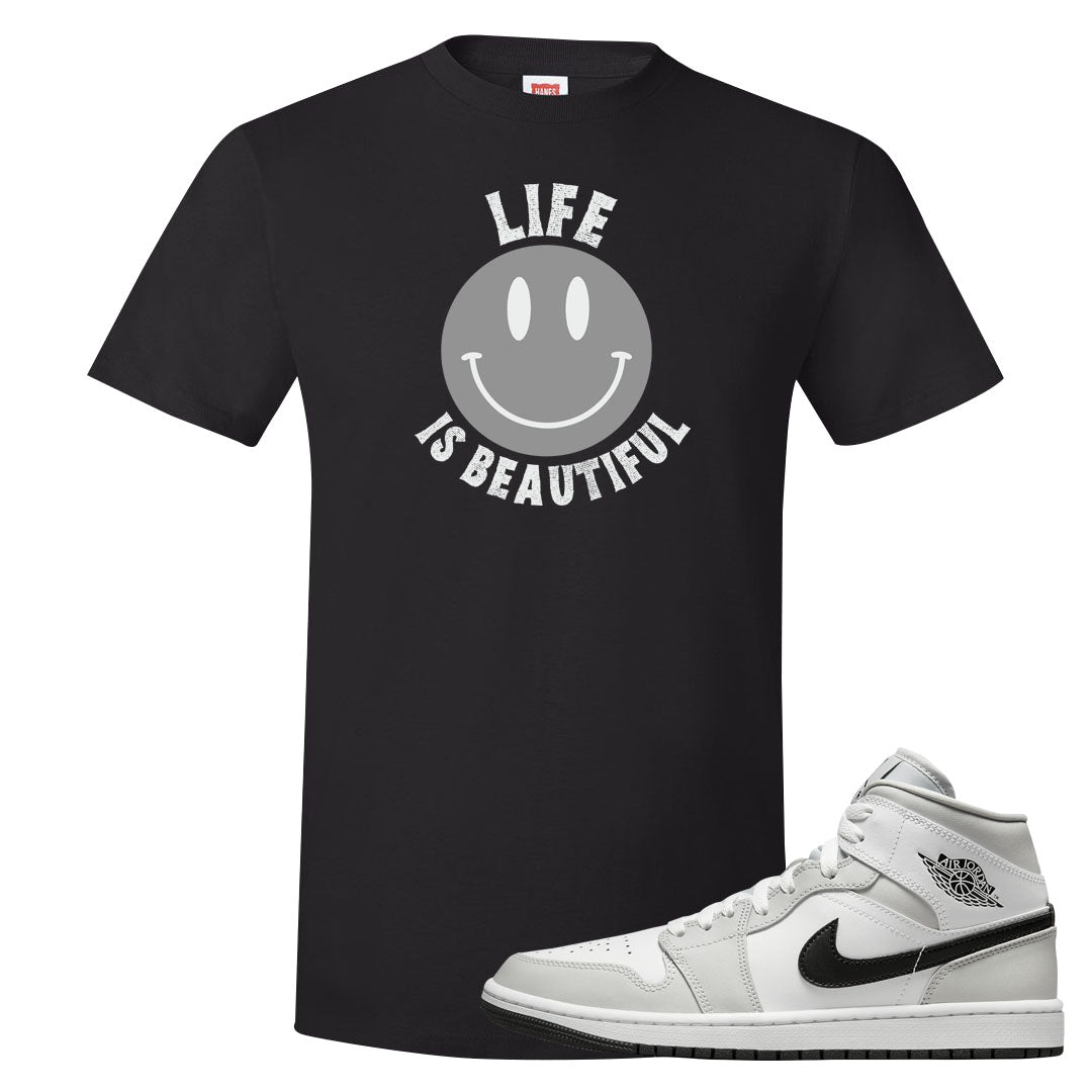 Light Smoke Grey Mid 1s T Shirt | Smile Life Is Beautiful, Black