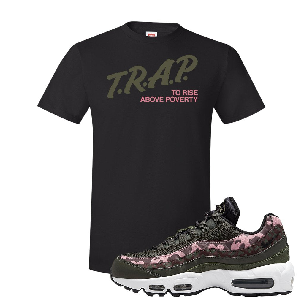 Olive Pink Camo 95s T Shirt | Trap To Rise Above Poverty, Black