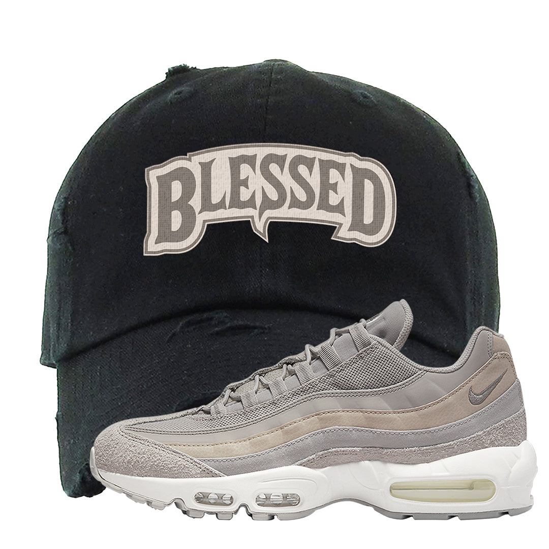 Cobblestone 95s Distressed Dad Hat | Blessed Arch, Black