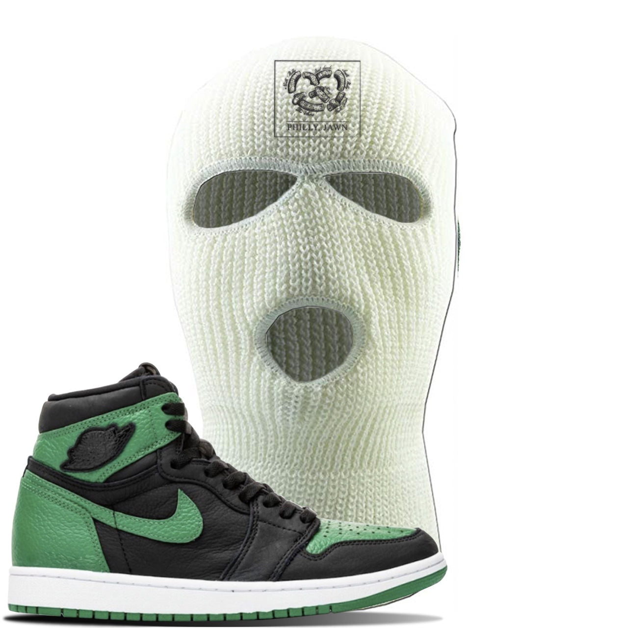 Jordan 1 Retro High OG Pine Green Gym Sneaker White Ski Mask | Hat to match Air Jordan 1 Retro High OG Pine Green Gym Shoes | Philly Pretzel