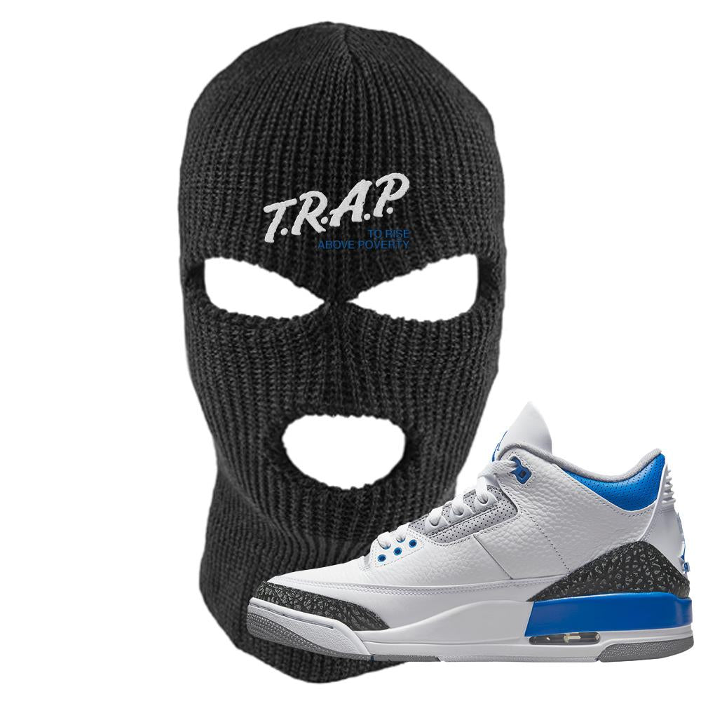 Racer Blue 3s Ski Mask | Trap To Rise Above Poverty, Black