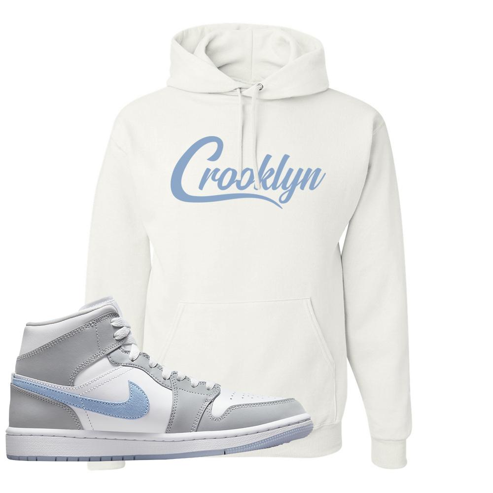 Air Jordan 1 Mid Grey Ice Blue Hoodie | Crooklyn, White