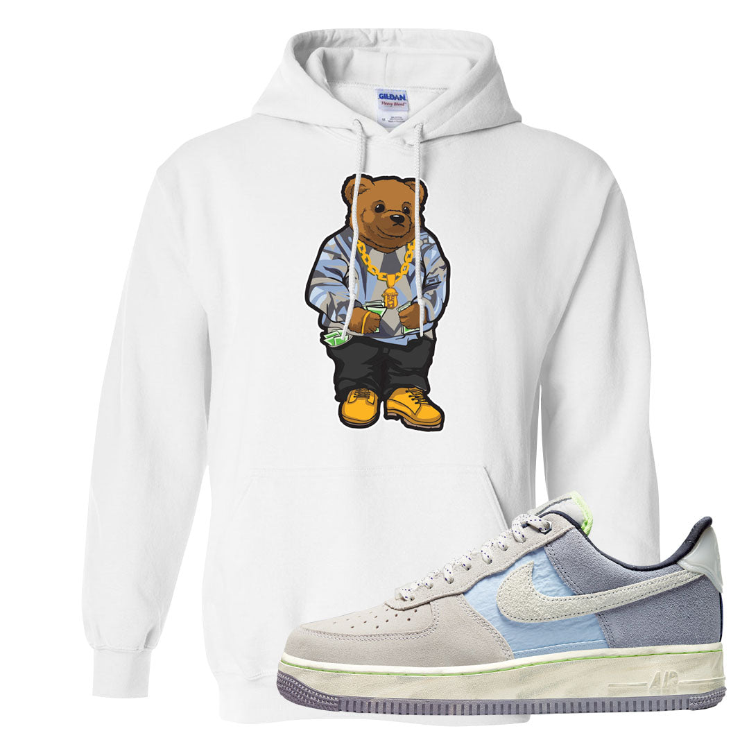 Womens Mountain White Blue AF 1s Hoodie | Sweater Bear, White