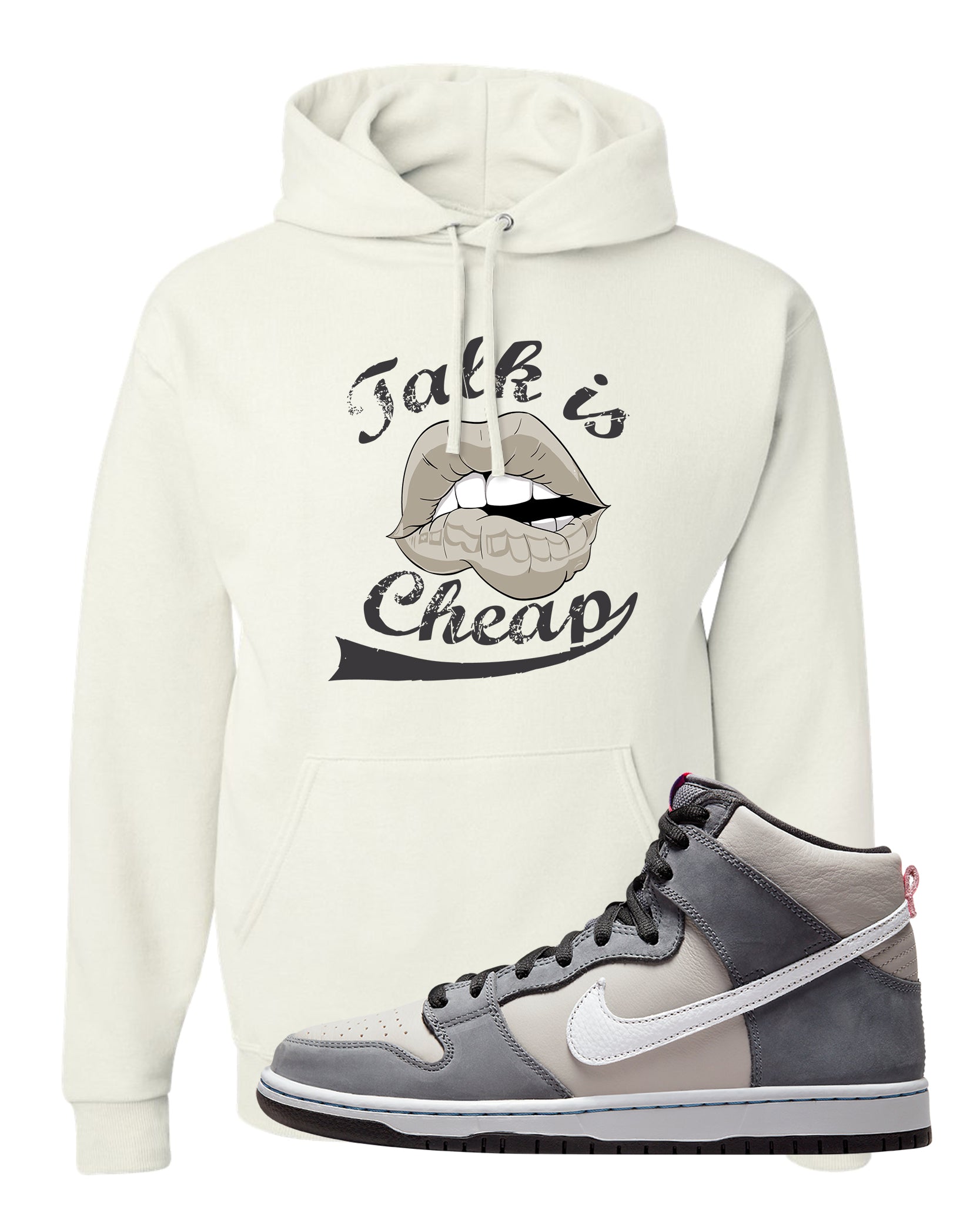 Medium Grey High Dunks Hoodie | Talk Is Cheap, White