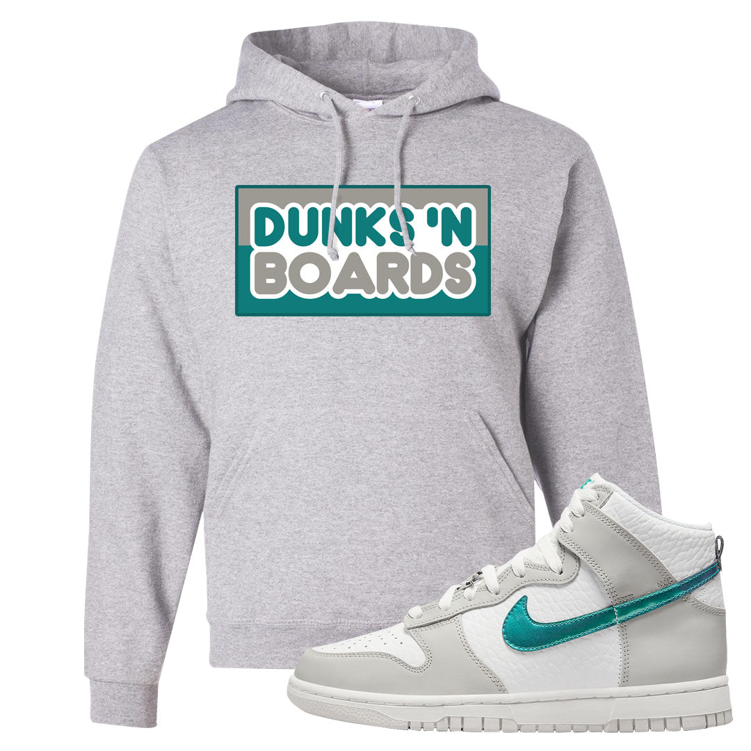 White Grey Turquoise High Dunks Hoodie | Dunks N Boards, Ash