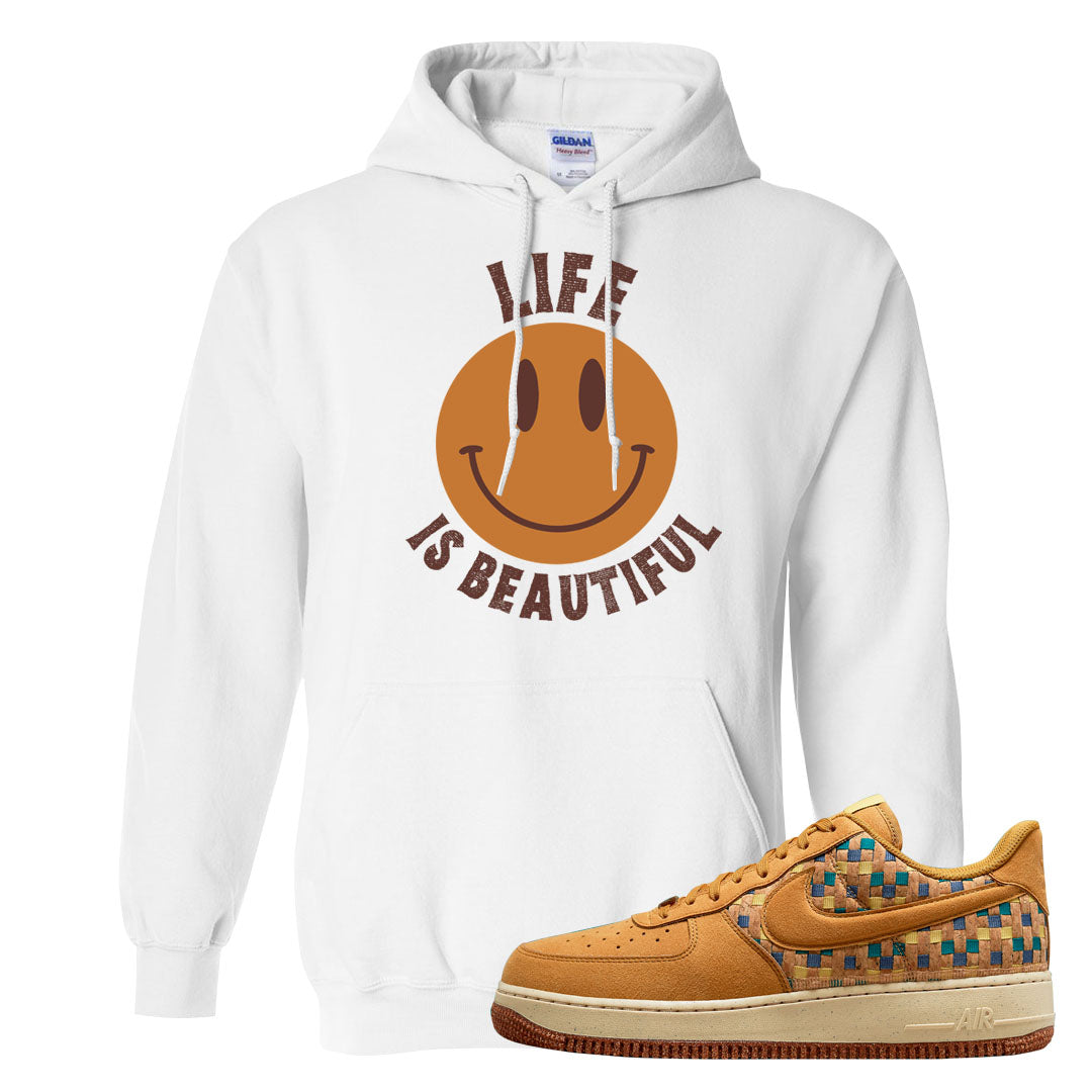 Woven Cork Low AF 1s Hoodie | Smile Life Is Beautiful, White