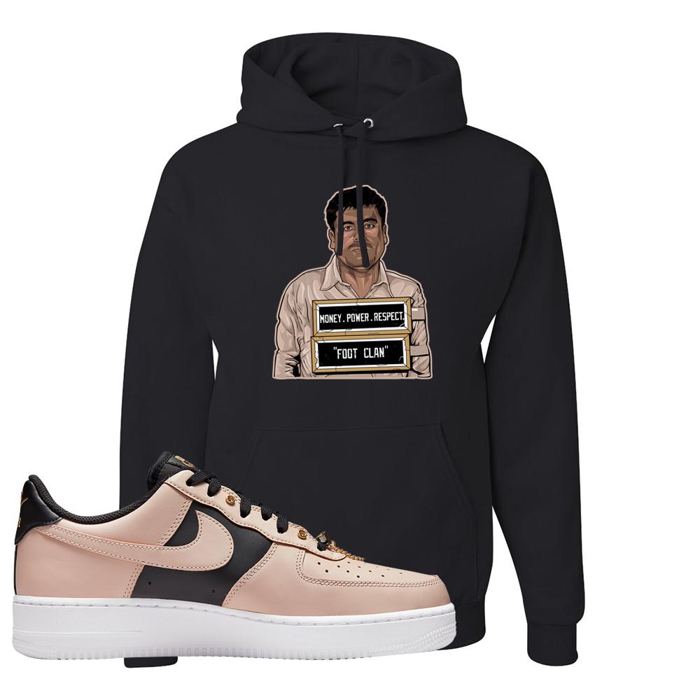 Air Force 1 Low Bling Tan Leather Hoodie | El Chapo Illustration, Black