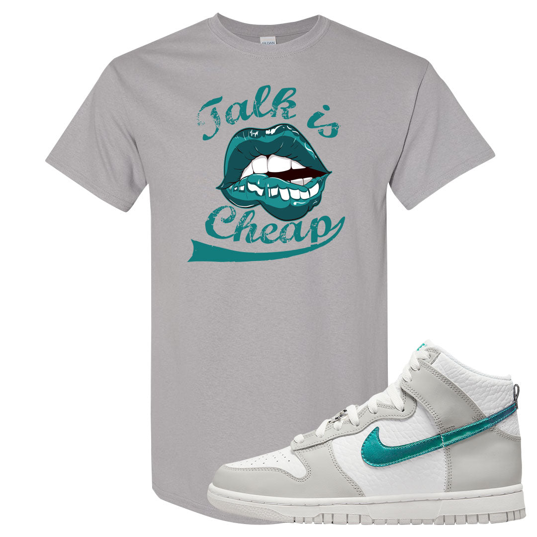White Grey Turquoise High Dunks T Shirt | Talk Is Cheap, Gravel