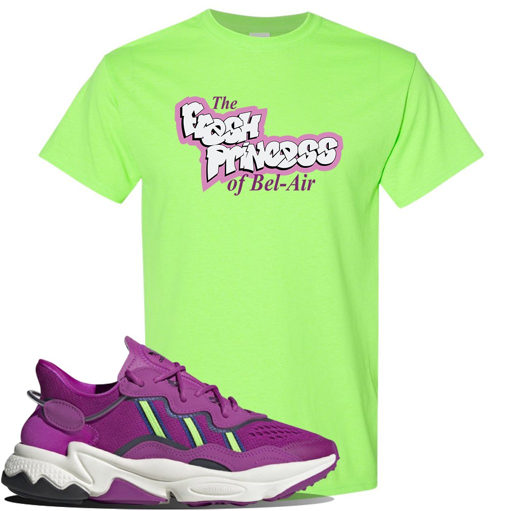 Ozweego Vivid Pink Sneaker Neon Green T Shirt | Tees to match Adidas Ozweego Vivid Pink Shoes | Fresh Princess of Bel Air