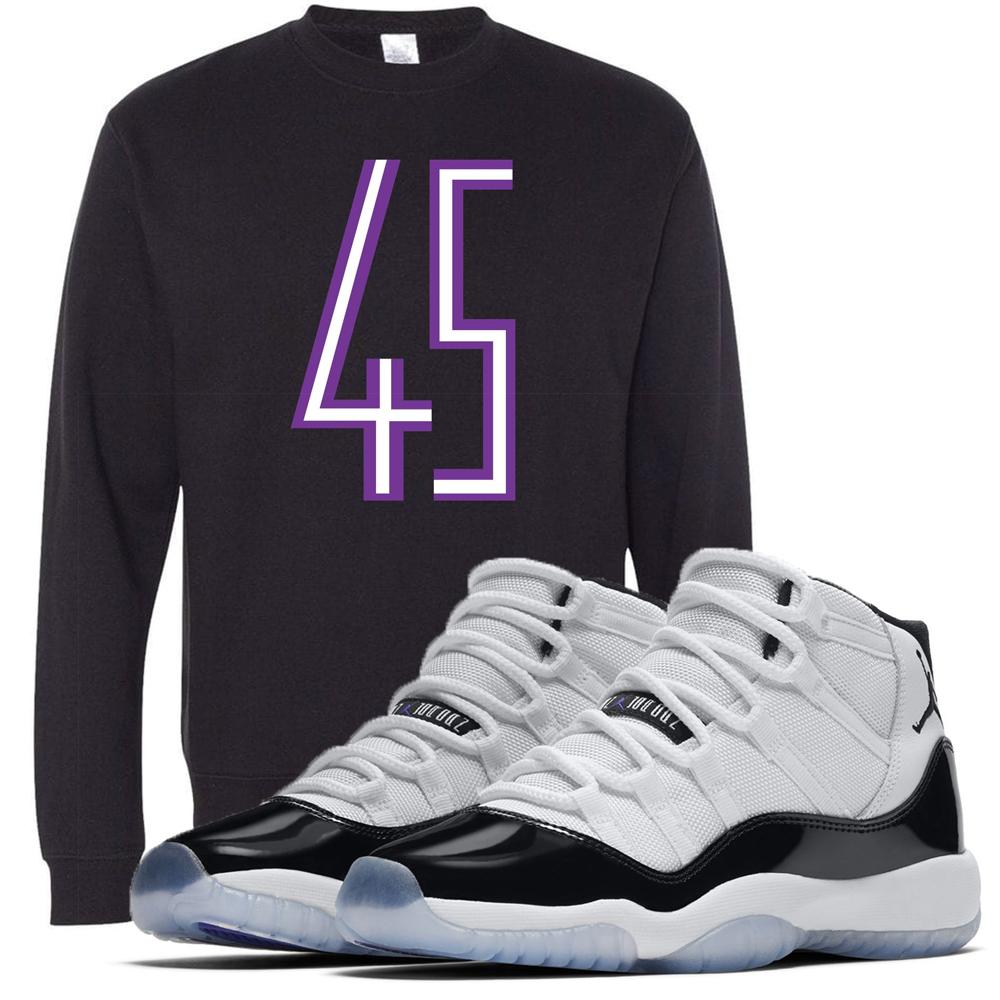 The jordan 11 concord 45 sneaker matching crewneck sweatshirt matches perfectly with the Jordan 11 Concord 45s