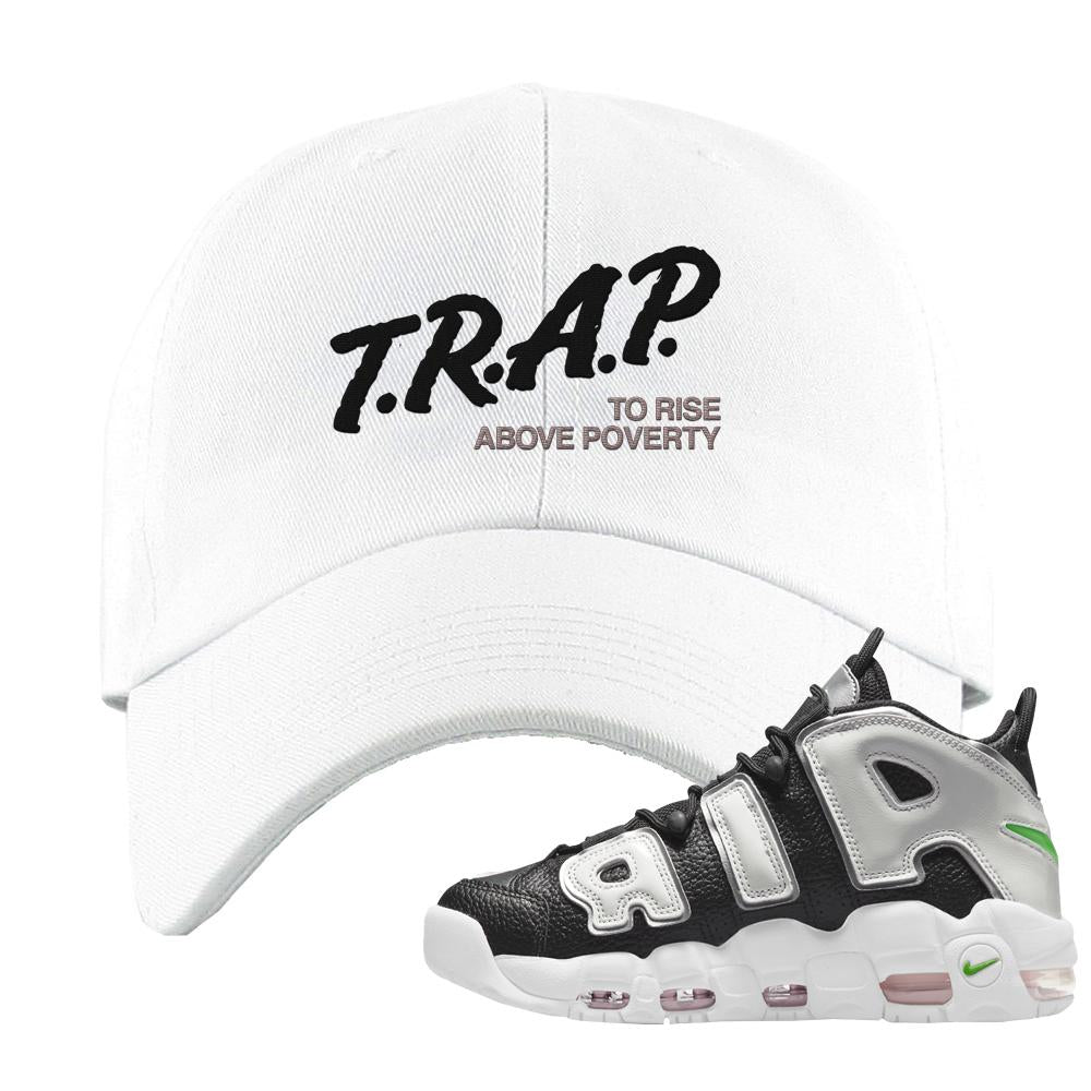 Black Silver Uptempos Dad Hat | Trap To Rise Above Poverty, White