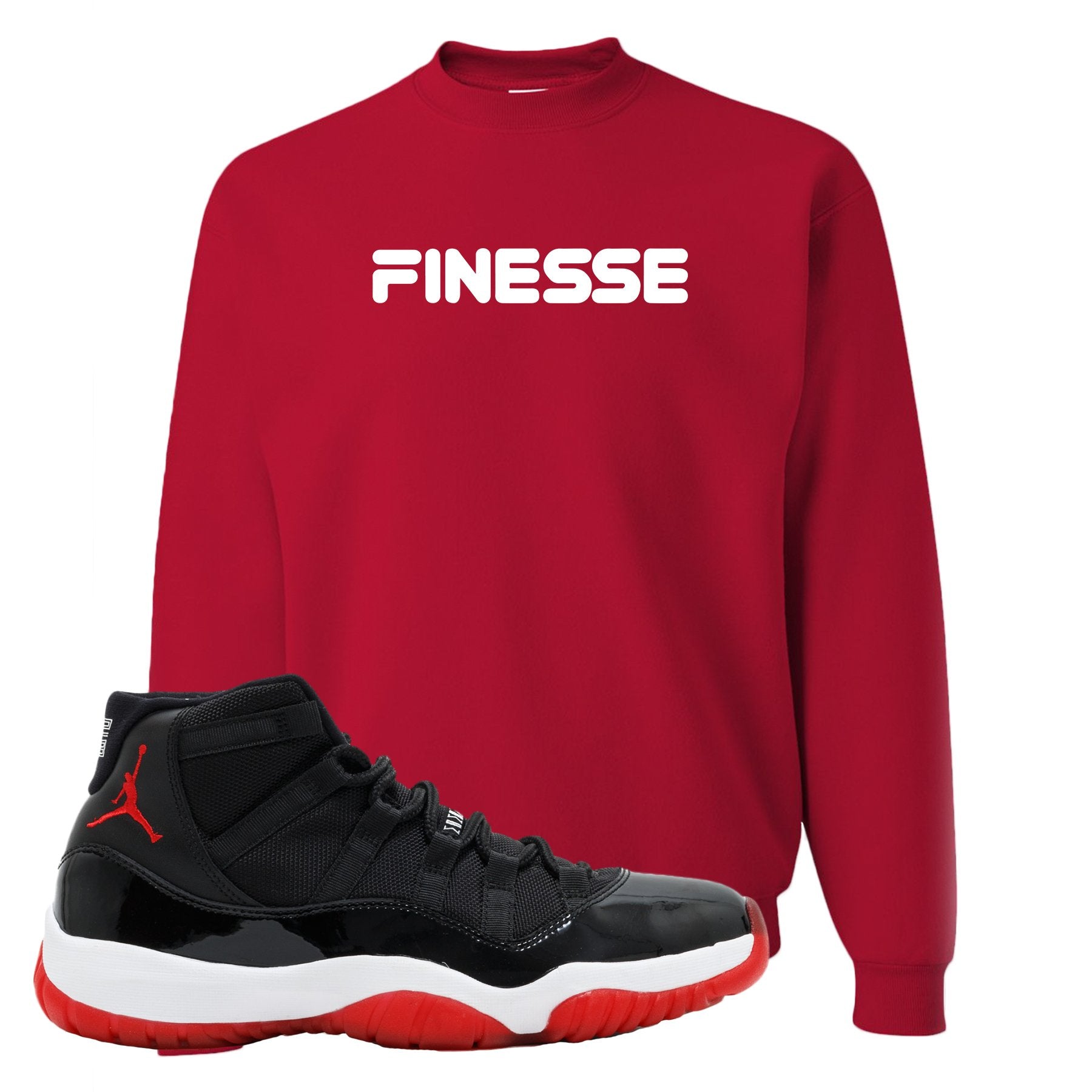 Jordan 11 Bred Finesse Red Sneaker Hook Up Crewneck Sweatshirt