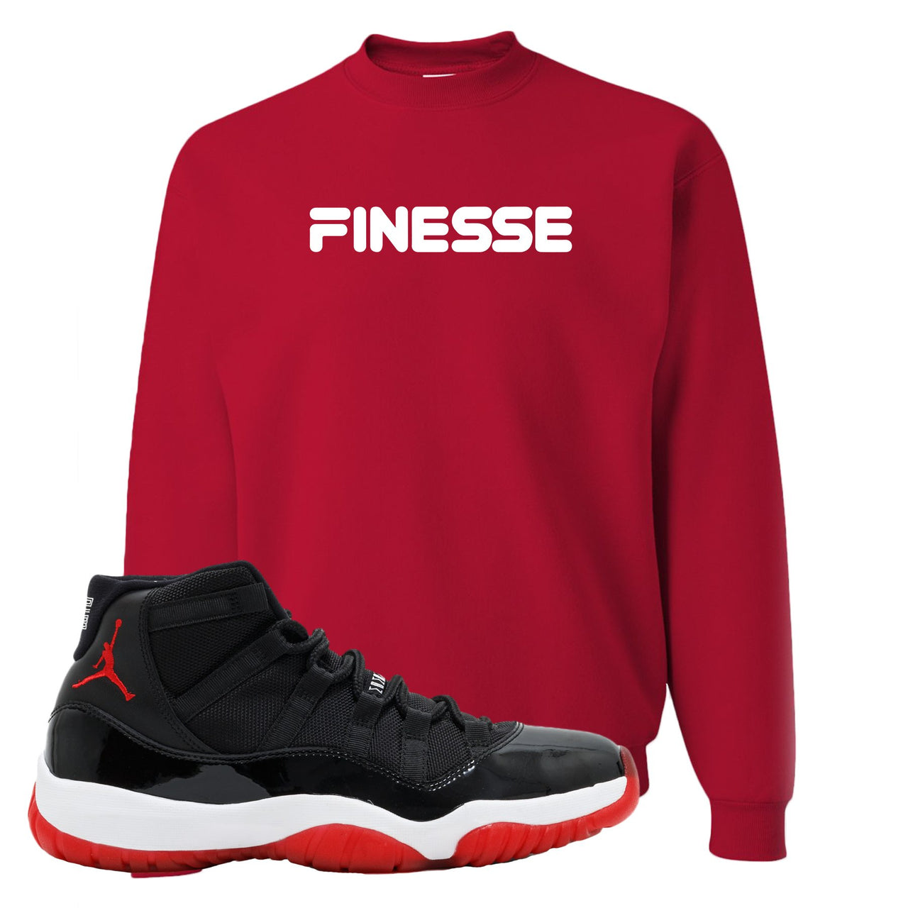 Jordan 11 Bred Finesse Red Sneaker Hook Up Crewneck Sweatshirt