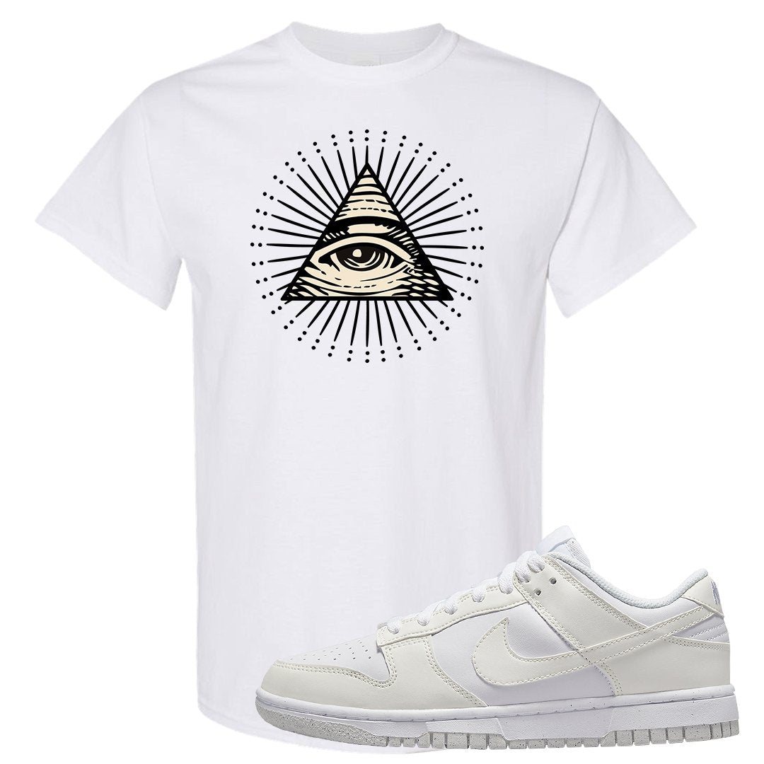 Next Nature White Low Dunks T Shirt | All Seeing Eye, White