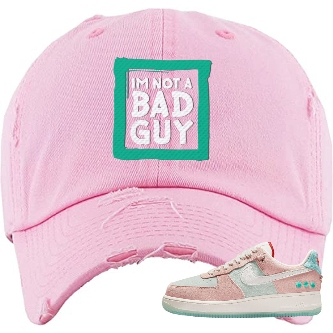 Shapeless AF 1s Distressed Dad Hat | I'm Not A Bad Guy, Light Pink
