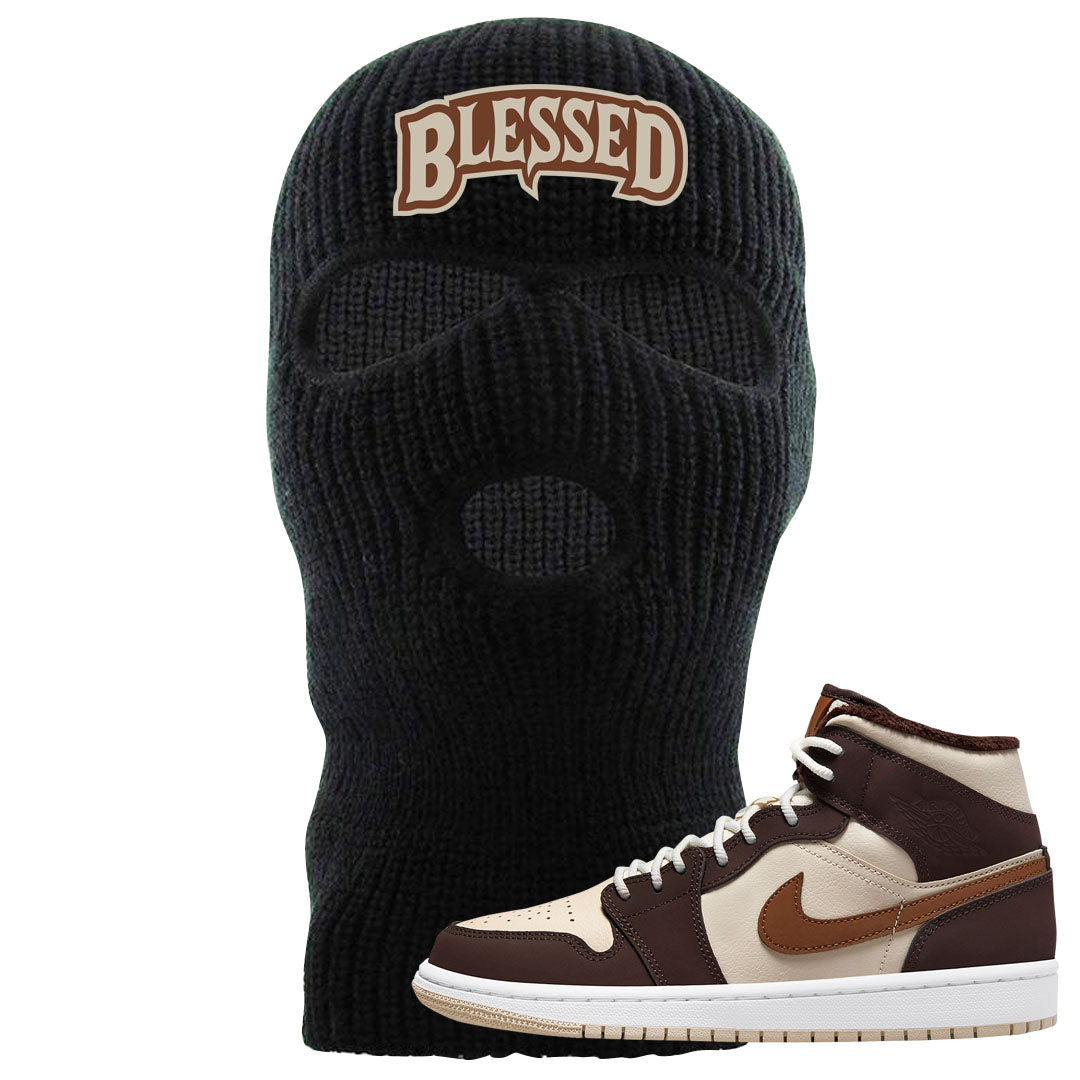 Brown Fleece Mid 1s Ski Mask | Blessed Arch, Black