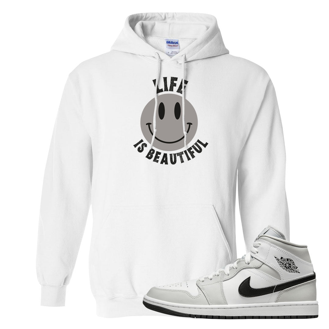 Light Smoke Grey Mid 1s Hoodie | Smile Life Is Beautiful, White