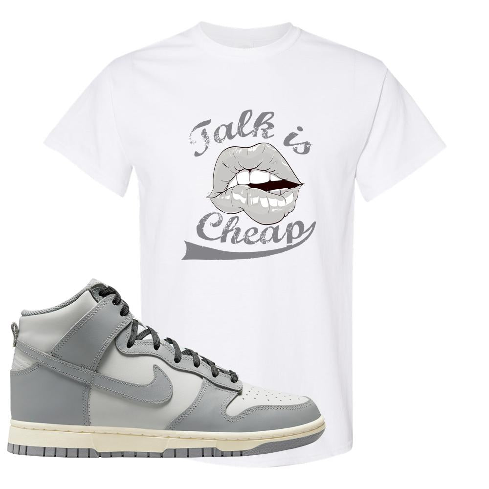 Aged Greyscale High Dunks T Shirt | Talk Lips, White
