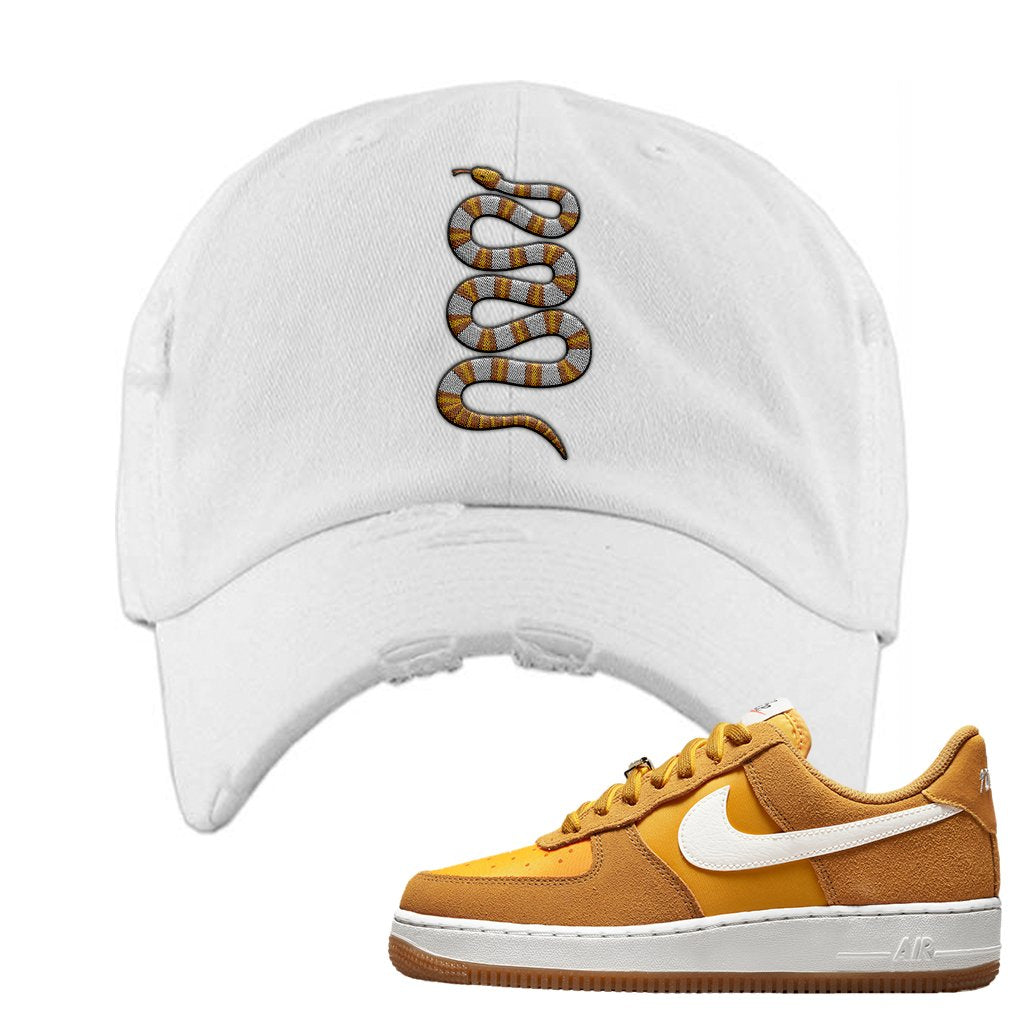 Air Force 1 Low First Use Distressed Dad Hat | Coiled Snake, White