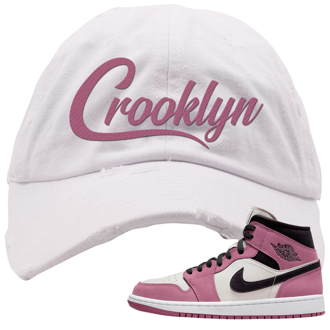 Berry Black White Mid 1s Distressed Dad Hat | Crooklyn, White
