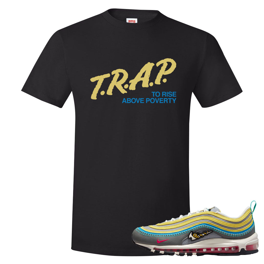 Sprung Yellow 97s T Shirt | Trap To Rise Above Poverty, Black