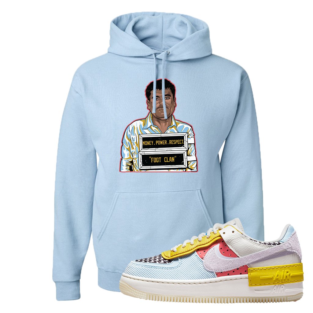 Air Force 1 Shadow Multi-Color Hoodie | El Chapo Illustration, Light Blue