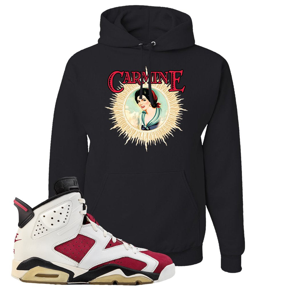 Jordan Jordan 6 Carmine Sneaker Black Pullover Hoodie | Hoodie to match Nike Air Jordan 6 Carmine Shoes | Carmine Sauce