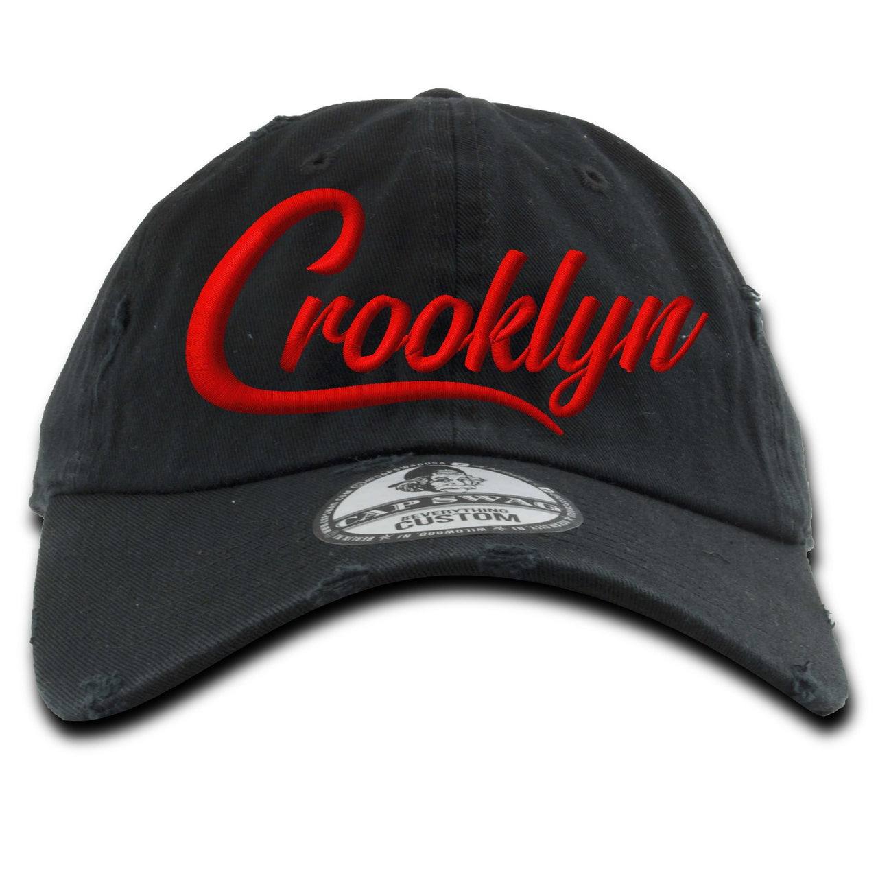 White University Red Pluses Distressed Dad Hat | Crooklyn, Black