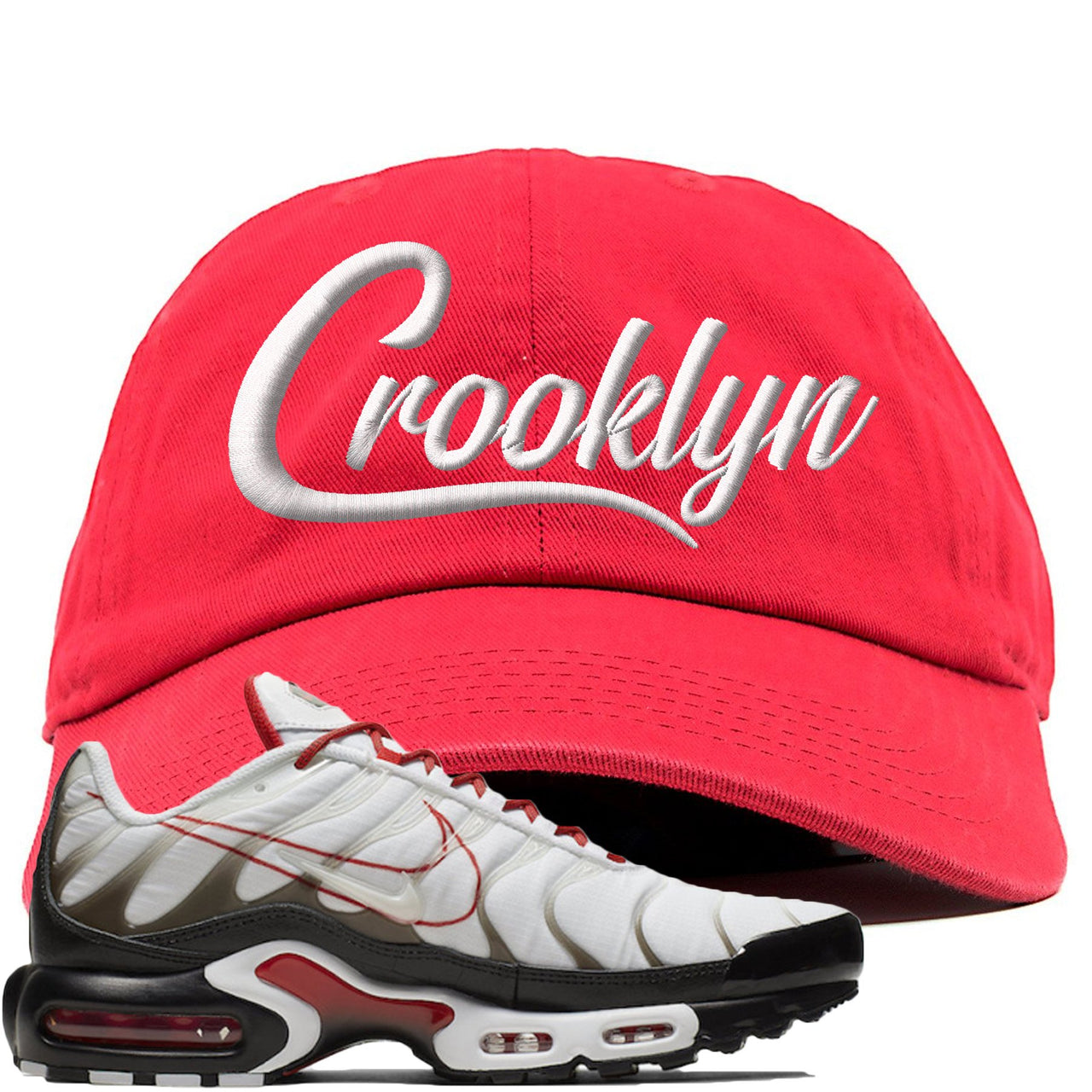 White University Red Pluses Dad Hat | Crooklyn, Red
