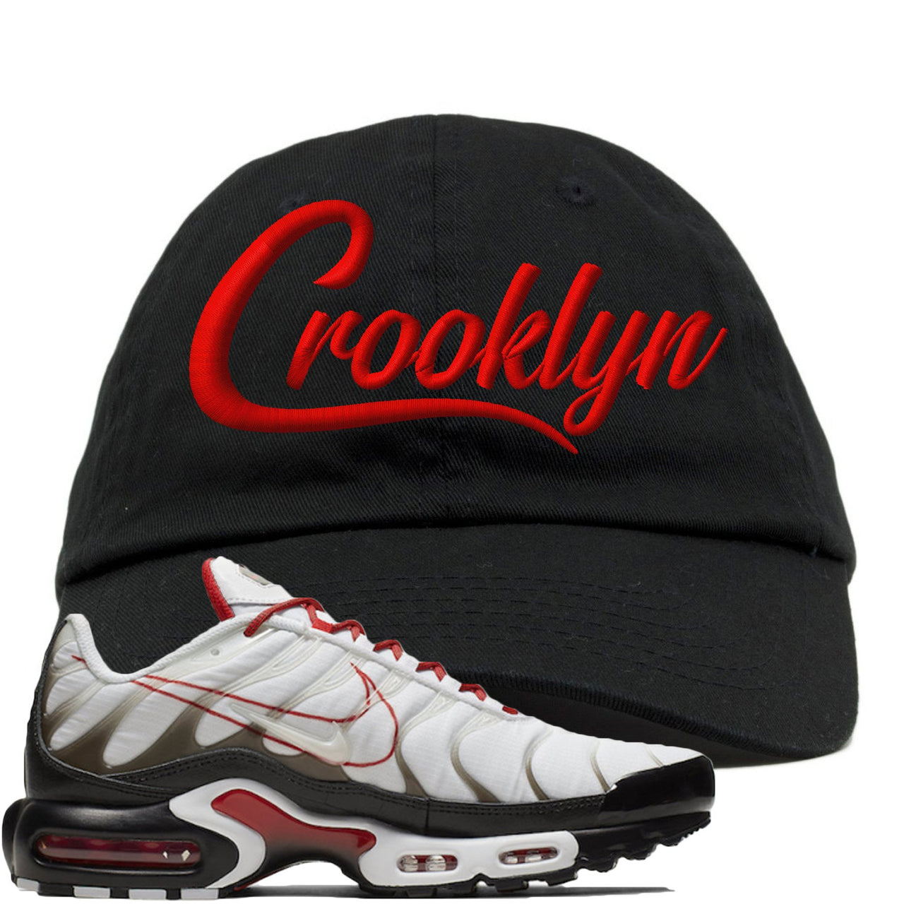 White University Red Pluses Dad Hat | Crooklyn, Black