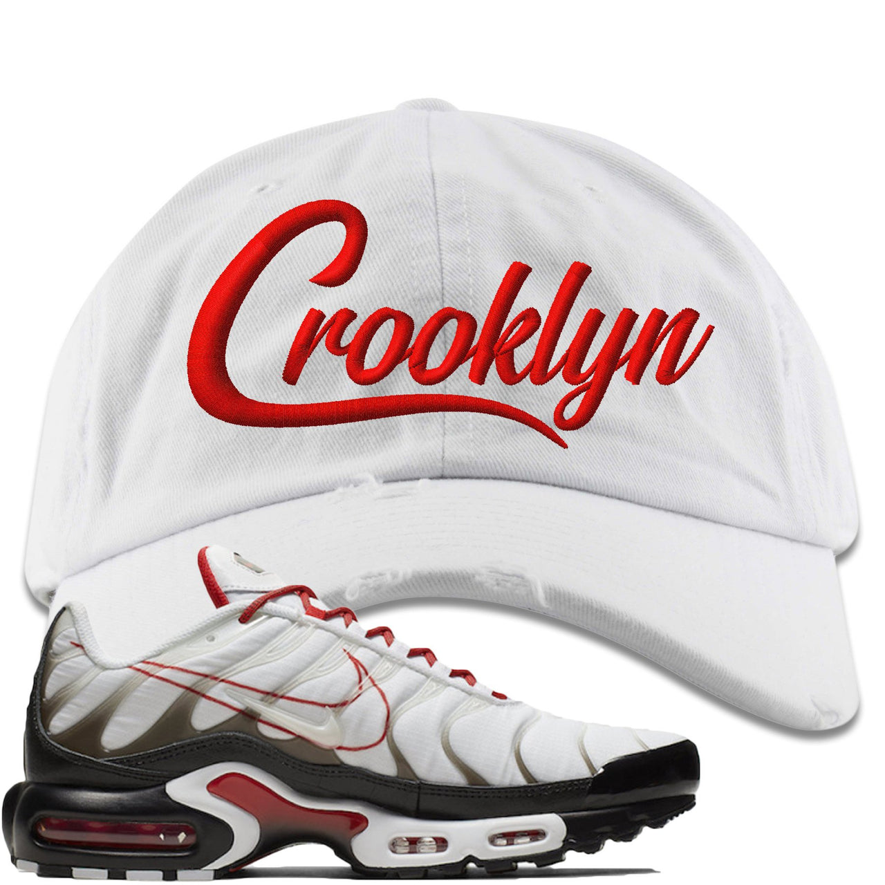 White University Red Pluses Distressed Dad Hat | Crooklyn, White