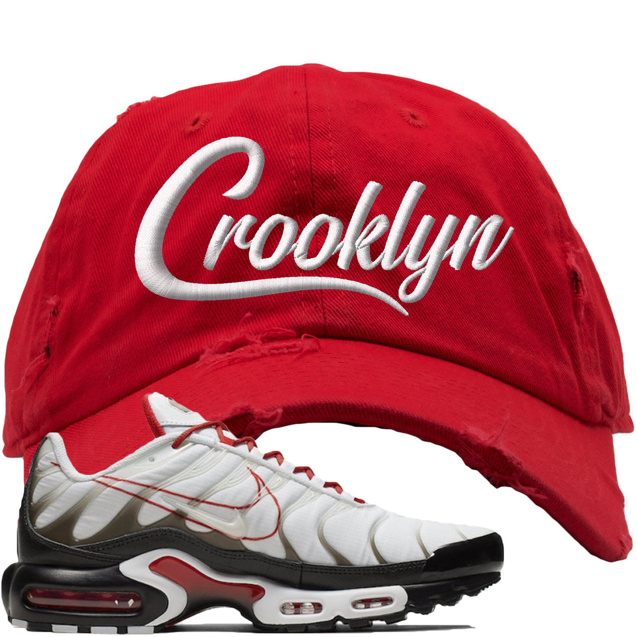 White University Red Pluses Distressed Dad Hat | Crooklyn, Red