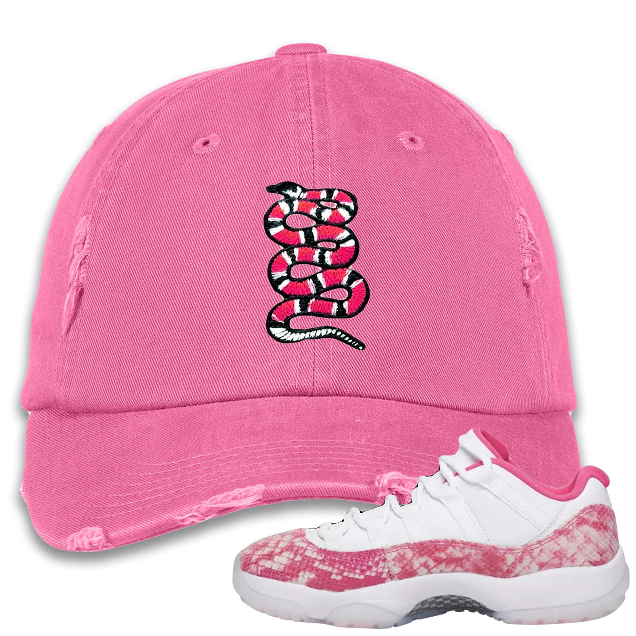 Pink Snakeskin WMNS Low 11s Distressed Dad Hat | Coiled Snake, Light Pink