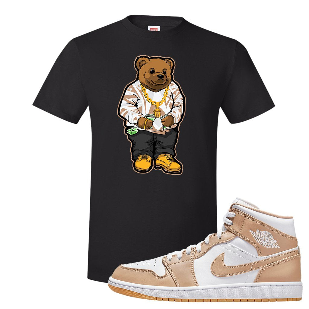 Air Jordan 1 Mid Tan Leather T Shirt | Sweater Bear, Black
