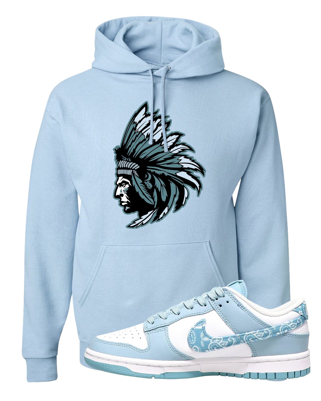 Paisley Light Blue Low Dunks Hoodie | Indian Chief, Light Blue