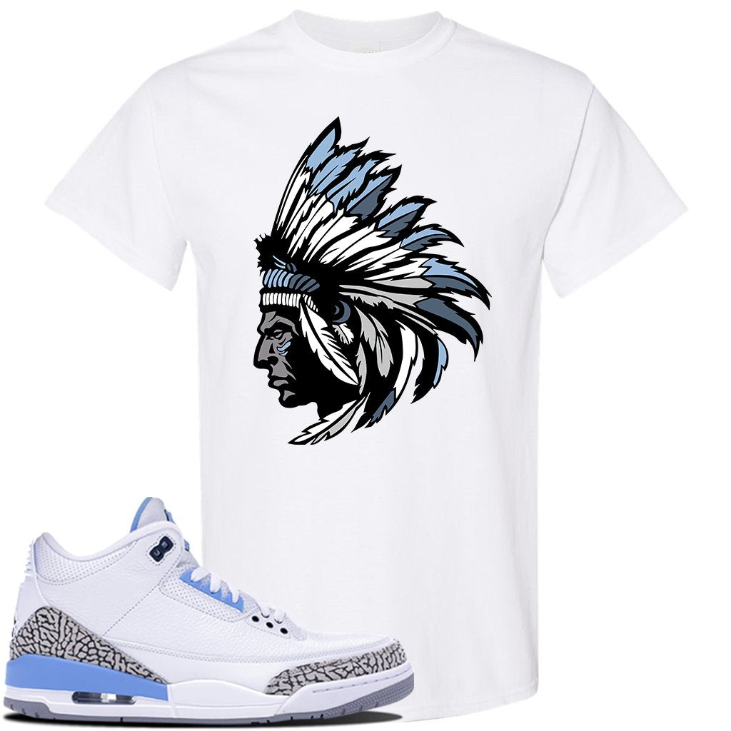 Jordan 3 UNC Sneaker White T Shirt | Tees to match Nike Air Jordan 3 UNC Shoes | Indian Chief