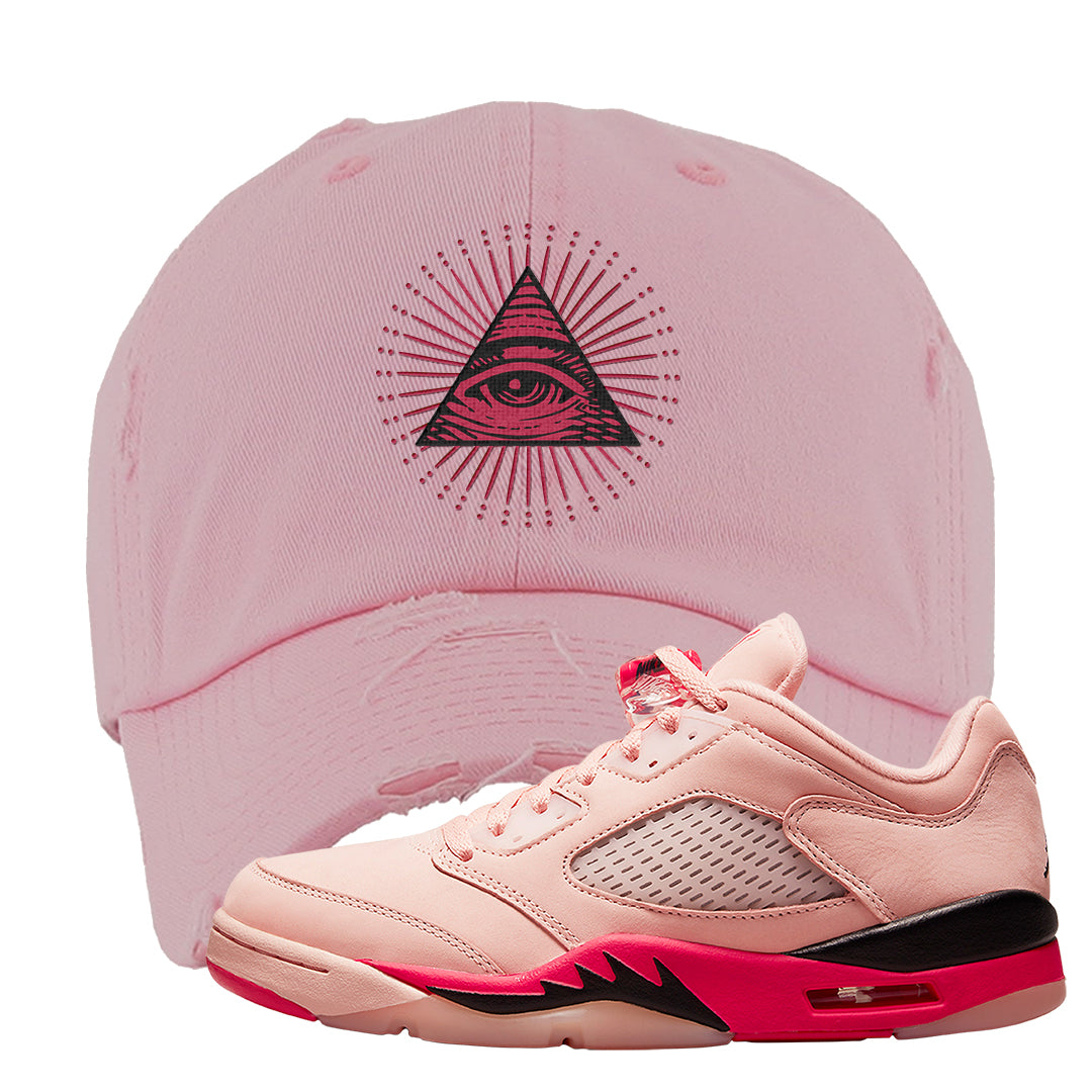 Arctic Pink Low 5s Distressed Dad Hat | All Seeing Eye, Light Pink