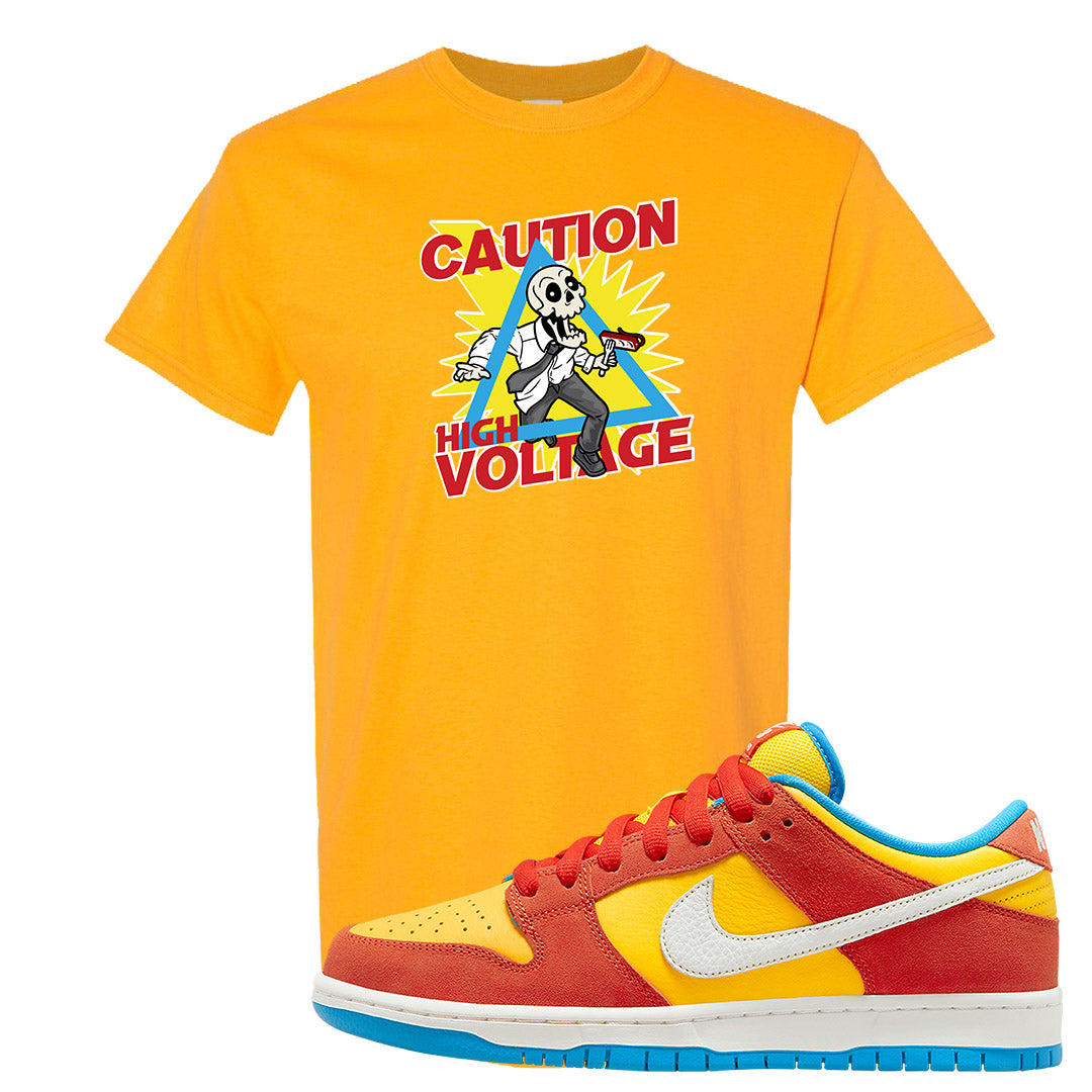 Habanero Red Gold Blue Low Dunks T Shirt | Caution High Voltage, Gold