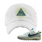 Seafoam Dark Teal Green 90s Distressed Dad Hat | All Seeing Eye, White