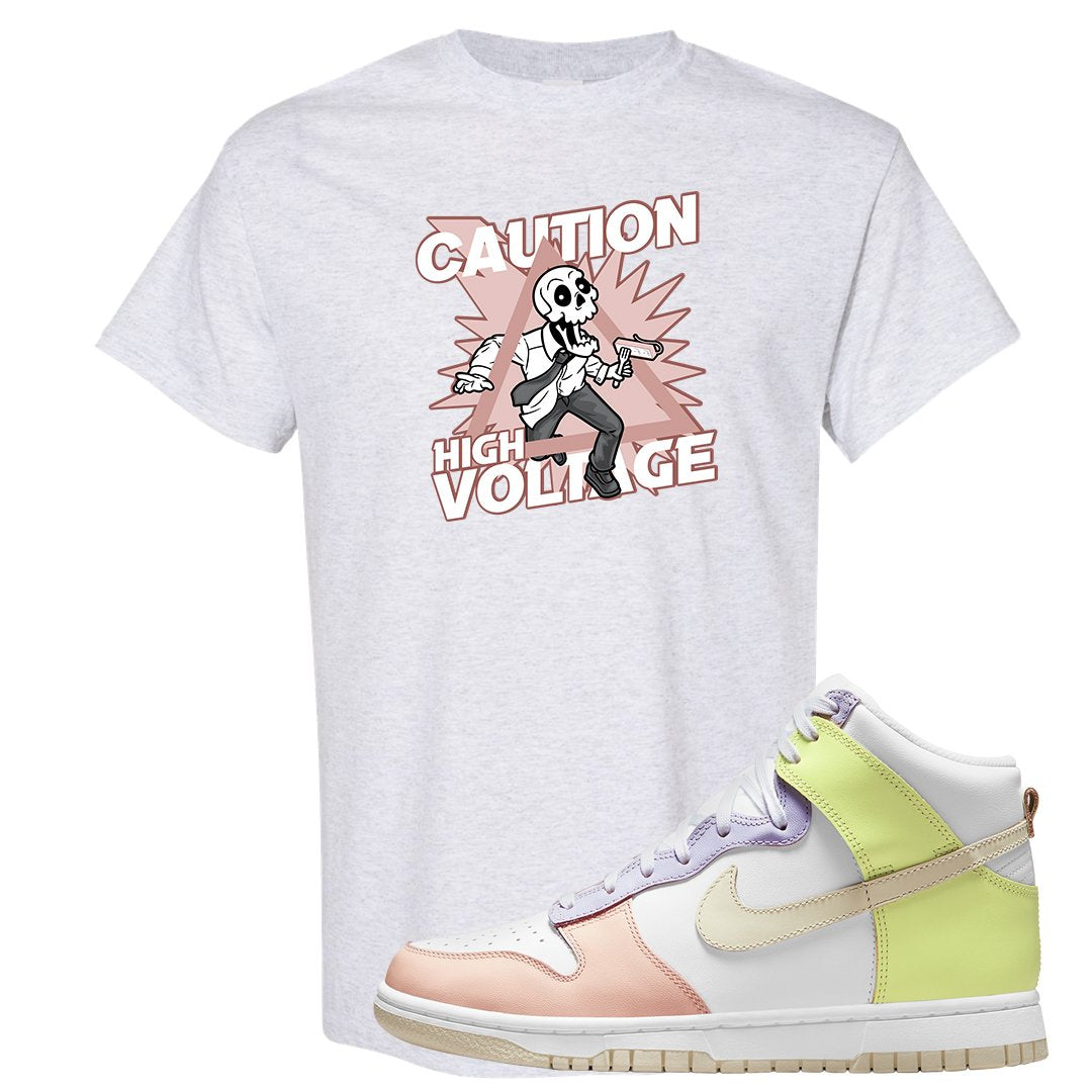 Cashmere High Dunks T Shirt | Caution High Voltage, Ash