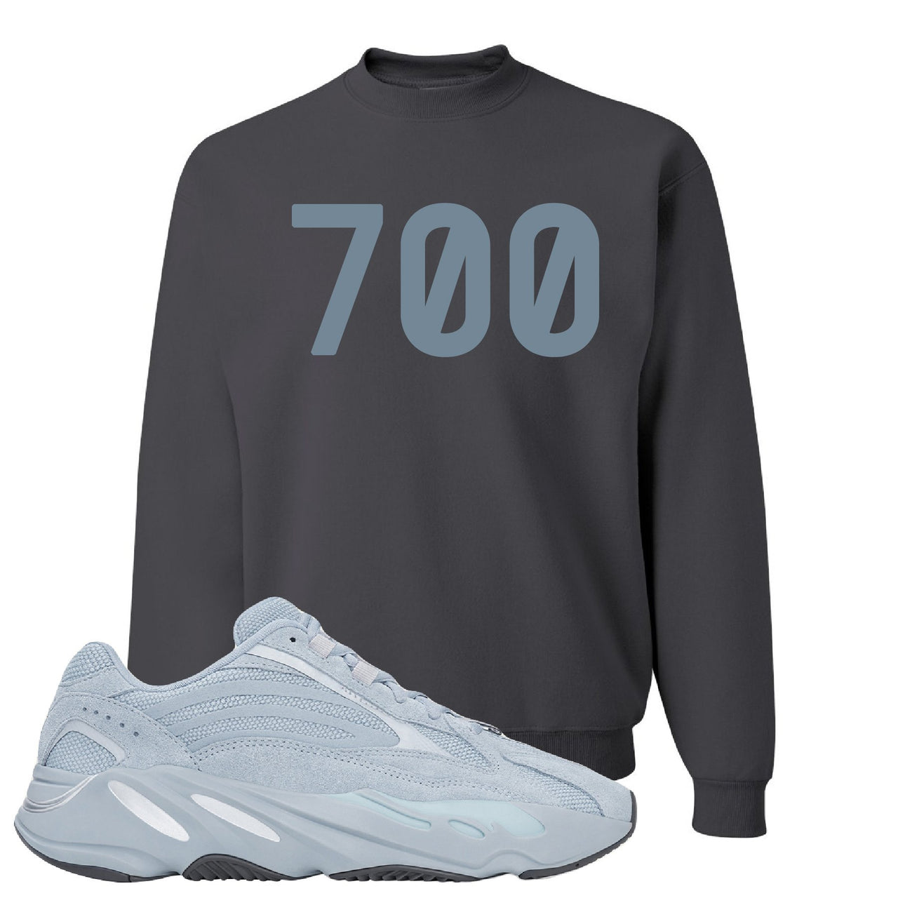 Yeezy Boost 700 V2 Hospital Blue 700 Sneaker Matching Charcoal Grey Crewneck Sweatshirt
