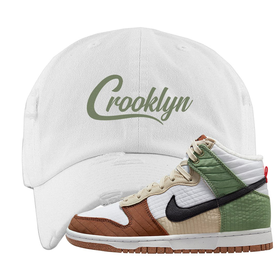 Toasty High Dunks Distressed Dad Hat | Crooklyn, White