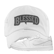 Triple White Golf Low 1s Distressed Dad Hat | Blessed Arch, White